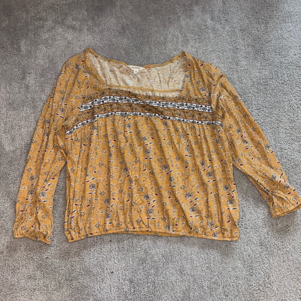 💛NEW Lucky Brand Mustard Floral Boho Long Sleeve Blouse
